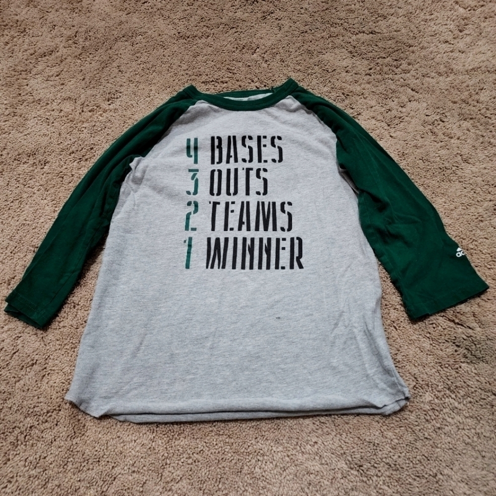 Adidas Gray with green sleeves baseball 3/4 long sleeve shirt Size M